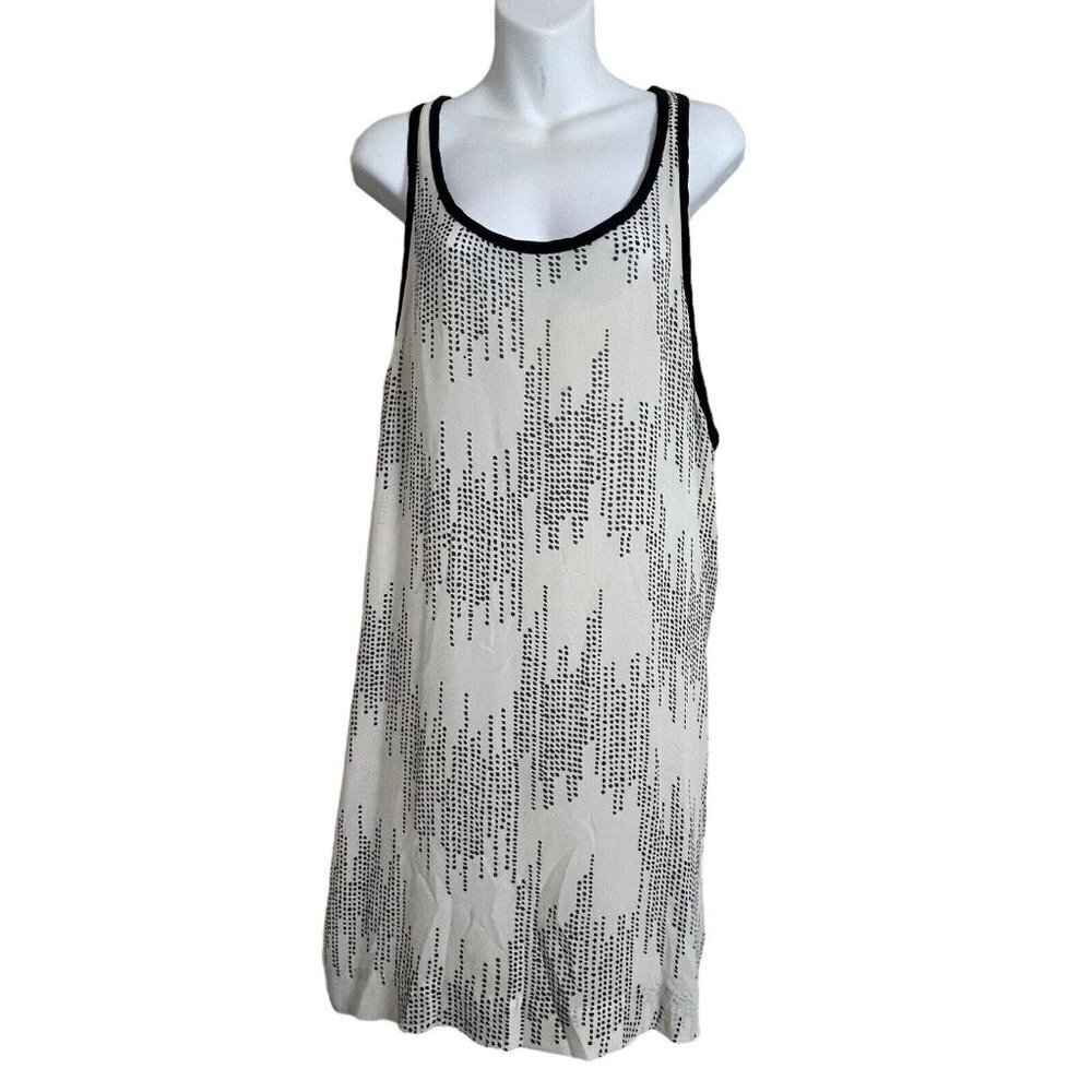 Edun 100% Silk Polka‎ Dot Dress M Modern Ivory Black Minimal Parisian Classic